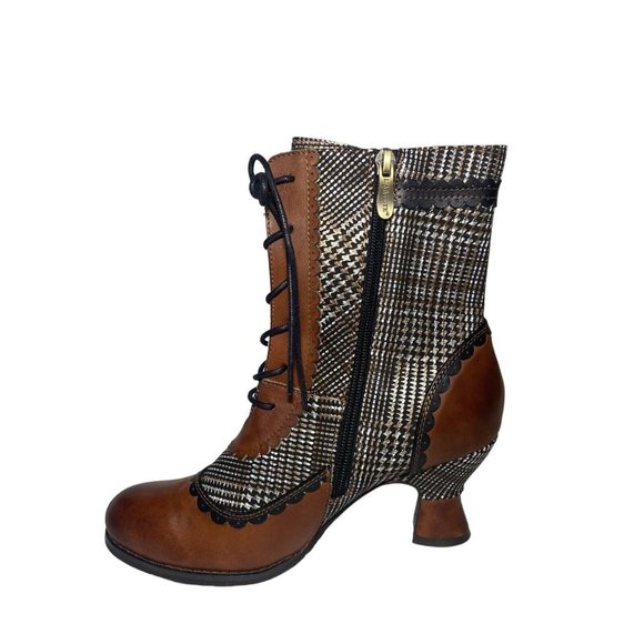 L'Artiste Bewitch Plaid Steampunk Spring Step Victorian Boots Size 38 heels - Picture 5 of 11